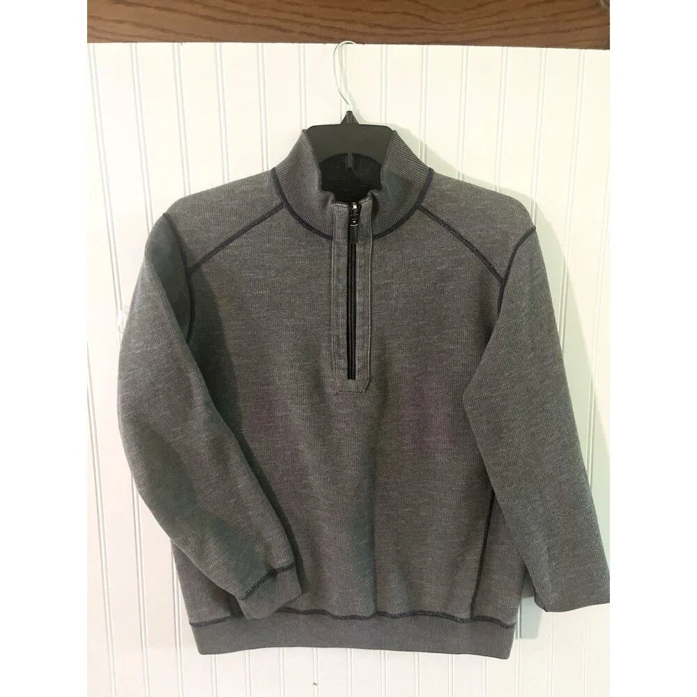 Tommy Bahama Men’s Long Sleeve 1/4 Zip Polo Shirt Reverse Dk Gray/ Lite Gray Lg